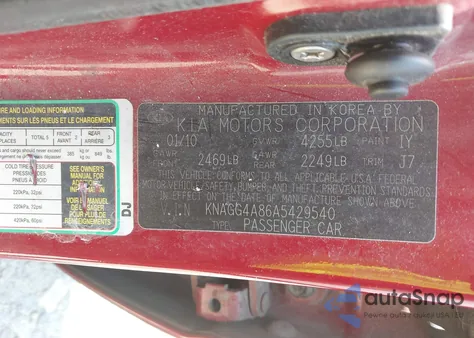 2010 Kia Optima Lx from USA, damaged, VIN KNAGG4A86A5429540